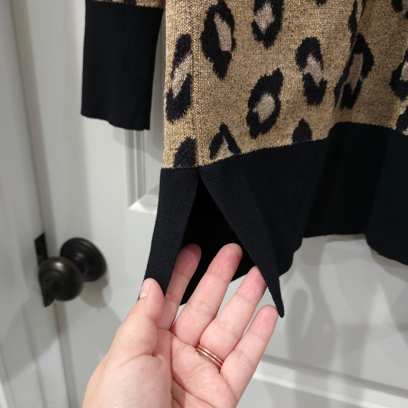 ANN TAYLOR White Gold Black Ombre Leopard Pocket Cardigan, Wool Blend, XS - Picture 7 of 12